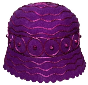 Cappello vintage anni '60 in feltro di lana impreziosito viola secchiello stile mod feltri glamour - Foto 1 di 14