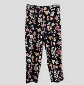 Talbot’s Petites Ladies Stretch Ankle Pants. Sz 8P. Black Dragonfly Floral Print - Picture 1 of 4