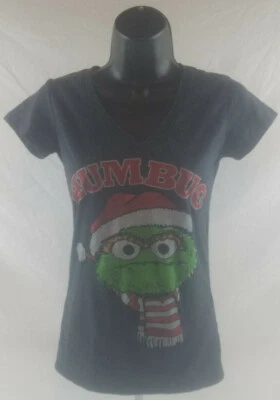 Sesame Street Oscar Humbug Navidad Camisa Camiseta Babydoll Carbón Pequeña Foto 1 de 3