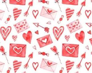 Lettere d'amore San Valentino cuori frecce rosso stampa digitale tessuto 100% cotone FQ - Foto 1 di 4