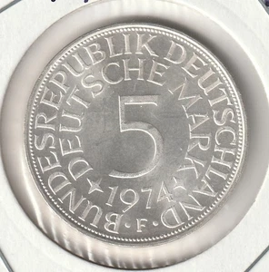 5 DM 1974 F - Silberadler 625er Silbermünze "Heiermann" – (161) - Bild 1 von 4