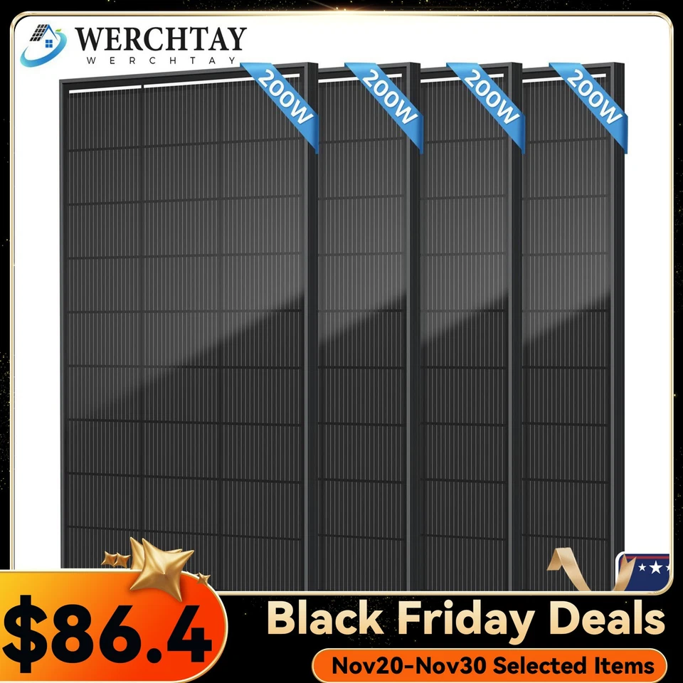 200W 400W 800W 1000W Watt Mono Solar Panel 12V Off-Grid Battery Charger  RV Home - Image 1 of 4