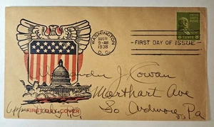 US COVER #813 UNLISTED MYRON MCCAMLEY 1938 FDC Prexie  Patriotic - Picture 1 of 3