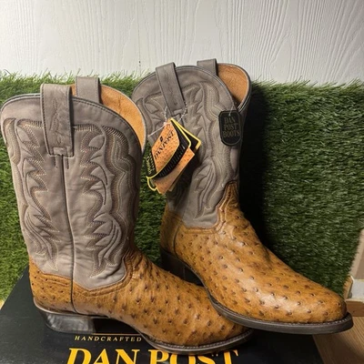 Dan Post Tempe Full Quill Ostrich Boots DP2323 Men’s Size 10D Saddle Brown - Image 1 of 4