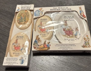 Juego de jaboneras/platos de cerámica World of Beatrix Potter en caja, 1992 más 2 jabones - Imagen 1 de 8
