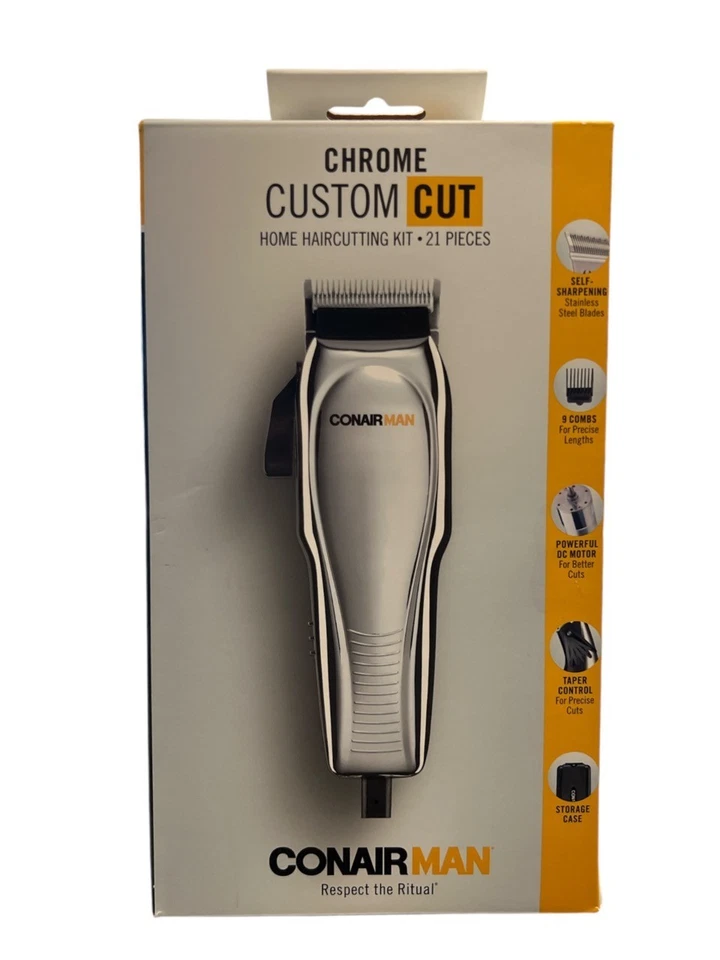 Conair Man Hair Chrome Custom Cut Hair Trimmer, 21 Pieces *NEW* - Image 1 of 1