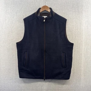 Peter Millar Flex Fleece Wool Vest Large Blue Navy Full Zip Gilet Golf Pockets - Picture 1 of 16