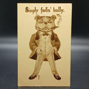 Antique Anthropomorphic Bulldog Postcard 'Simply Feelin' Bully' 1907-1915 - Picture 1 of 2