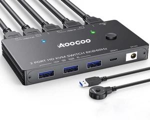 Commutateur KVM 2 ordinateurs 1 moniteur 8K à 60 Hz/4K à 120 Hz Commutateurs KVM - Afbeelding 1 van 8