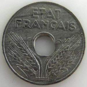 French State 20 Cents - Zinc - VF - 1943 - Fault (shifted perforation) - Fr... - Picture 1 of 3