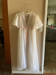 De Colección Años 70 Dream Away Peignoir Conjunto Camisón Largo y Bata de Gasa Blanco Novia Talla L - Imagen 1 de 15