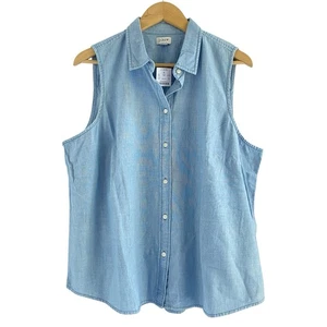 J. Crew Women’s Sleeveless Chambray Button Up Shirt Size 2XL Blue AX632 NWT - Picture 1 of 7