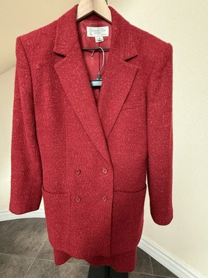 CHRISTIAN DIOR PARIS Conjunto de Traje Blazer y Falda Vintage Tweed Rojo Talla 8 Alta Costura Foto 1 de 4