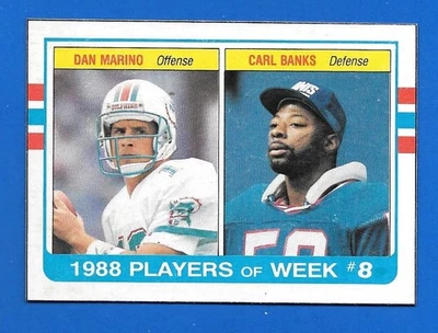 1989 TOPPS H DAN MARINO CARL BANKS PLAYERS OF WEEK #8 BOX BOTTOM HAND CUT - Image 1 of 2