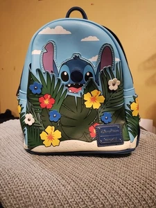 Disney Parks Loungefly Peek A Boo Stitch Mini-Rucksack tropische Blumen neu ohne Etikett blau - Bild 1 von 4