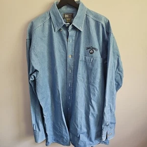 Jack Daniels Denim Blue Embroidered Size Large Long Sleeved Button Down Shirt - Picture 1 of 3