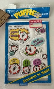 VINTAGE 1984 TREND SCRATCH N SNIFF PUFFIES PUFFY PEPPERMINT STICKERS NEW SEALED - Picture 1 of 4