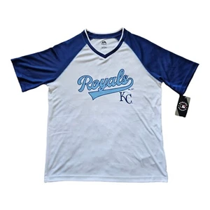 Mens KC Royals Jersey Majestic Large Wicking Baseball Kansas City White Blue - Picture 1 of 5