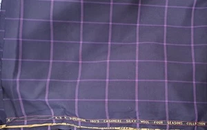 Purple  windowpane box Checked Suiting Fabric Super 180s Quality Wool Fabric - Picture 1 of 1