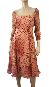WENDY HARRISON Cocktailkleid Gr. L rosa Leopardenmuster 3/4 Arm Seide Chiffon - Bild 1 von 6