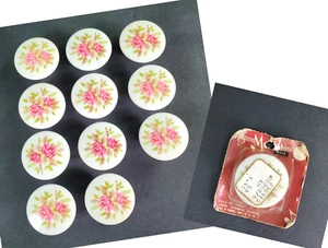 Lot of 12 Vintage Towne White with Pink Rose Design Drawer Cabinet Pull Knobs - Picture 1 of 10