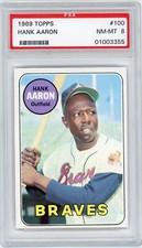 1969  Topps  Baseball   # 100  Hank Aaron   (NM-MT)   "HIGH END"      PSA 8 