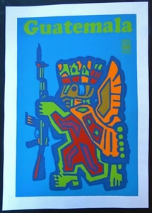 SOLIDARIDAD con GUATEMALA Póster Serigrafía Cubana / OSPAAAL CUBA / Guerrero Maya - Imagen 1 de 2