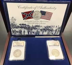 1861 USA & 1861-O CSA Seated Half Dollar ~ SS Republic Set NGC Shipwreck Effect - Bild 1 von 14