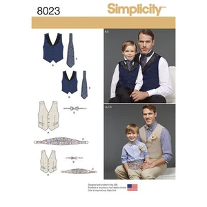 Gilet Simplicity SEWING PATTERN 8023 ragazzo/uomo, cravatta a fiocco, fascia, Ascot - Foto 1 di 9
