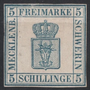 MECKLENBURG SCHWERIN - SG.4 : 1856 " 5 schilling B L U E " . MINT - Picture 1 of 2