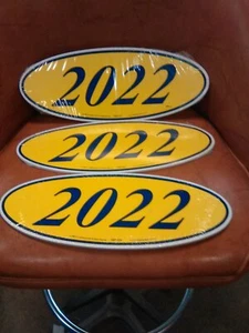 Blue And Yellow Oval Year Stickers 1DZ (multiple item shipping discount) EZ198B - Picture 1 of 2