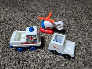Vtg 1986 Fisher Price Little People Mailman Mail Truck, Helicopter & Ambulance - Picture 1 of 11