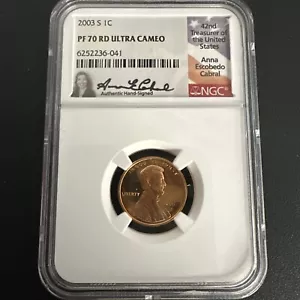 2003-S Lincoln Penny NGC PF70RD Ultra Cameo 1c (Ana Cabral signed label) - Picture 1 of 2