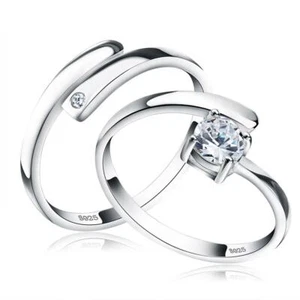 Par de anillos BENIAMINO plata de ley 925 circonia cúbica 0,5 quilates compromiso embalaje original - Imagen 1 de 8