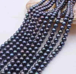 Perfect AAA+6-7mm Natural Black Tahitian Round Pearl Necklace 14K Gold 16/36inch - Picture 1 of 5