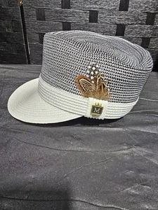 Montique Herren geflochtener zweifarbiger Legionär Fedora Hut weiß und schwarz groß  - Bild 1 von 6