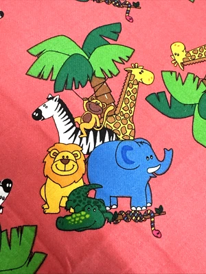 2008 RJR Fabrics Kids Cheery Jungle Print Elephant Lion Zebra Monkey 1/2Y #10 - Image 1 of 4