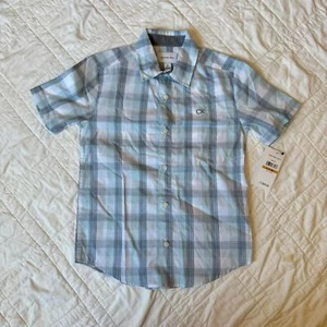 Calvin Klein nwt White blue plaid button down short sleeve shirt boys size 8 - Picture 1 of 7