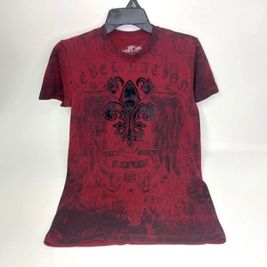 Helix Men Shirt Small Burgundy Black Fleur De Lis Velvet Rebel Nation - Picture 1 of 7