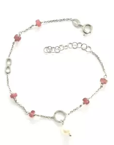 bracciale in argento 925 con tormalina rosa perla bianca e simbolo dell'infinito - Imagen 1 de 4