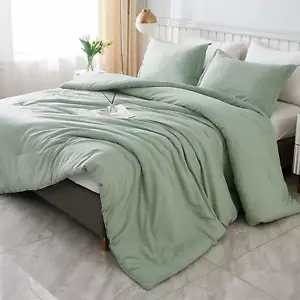King Size Comforter Set Sage Green, 3 Pieces Lightweight Solid Comforter King Si - Picture 1 of 12