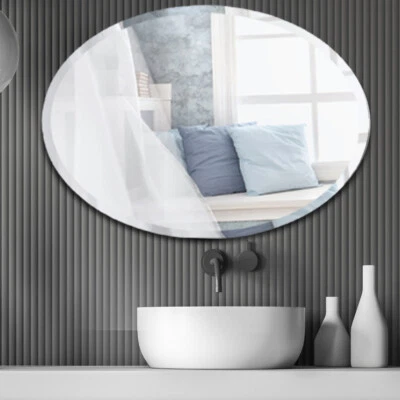 Plain Bathroom Mirror Wall-Mount Modern Bevelled Frameless Round/Oval/Rectangule - Image 1 of 4