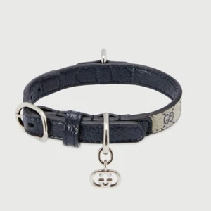Gucci GG Beige/Blue Leather Canvas Dog Collar Size XXS Unused F1 - Picture 1 of 13