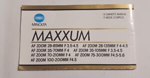 MINOLTA MAXXUM AF ZOOM Manual  Replacement 28-80 35-70 70-210 100-200 28-135 