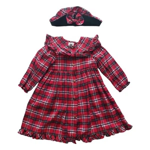 Girls Good Lad Vintage Red Plaid Flannel Dress Sz 4 Bucket Hat 1990 - Picture 1 of 5