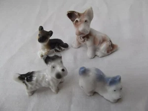 vtg lot 4 miniature ceramic porcelain terrier dog figurines tiny small - Picture 1 of 7