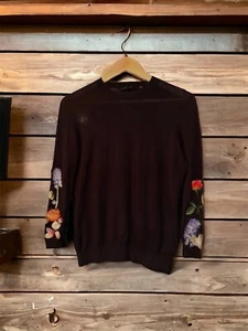 Ted Baker Black Floral Embroidered Jumper Size 1 - Picture 1 of 3