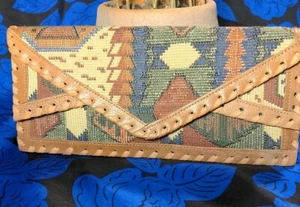 Women's Southwestern Wallet Coin Purse Three Slots Zippered Pocket leather trim - Picture 1 of 12