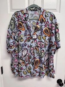 Blusa de playa Zara Exotic Fruit de gran tamaño con botones talla pequeña talla grande - Imagen 1 de 14