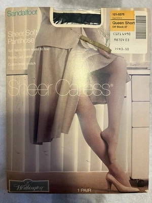 Pantihose Worthington Sheer Caress Sandalfoot 121-5375 Queen Short Off Black 87 Foto 1 de 4